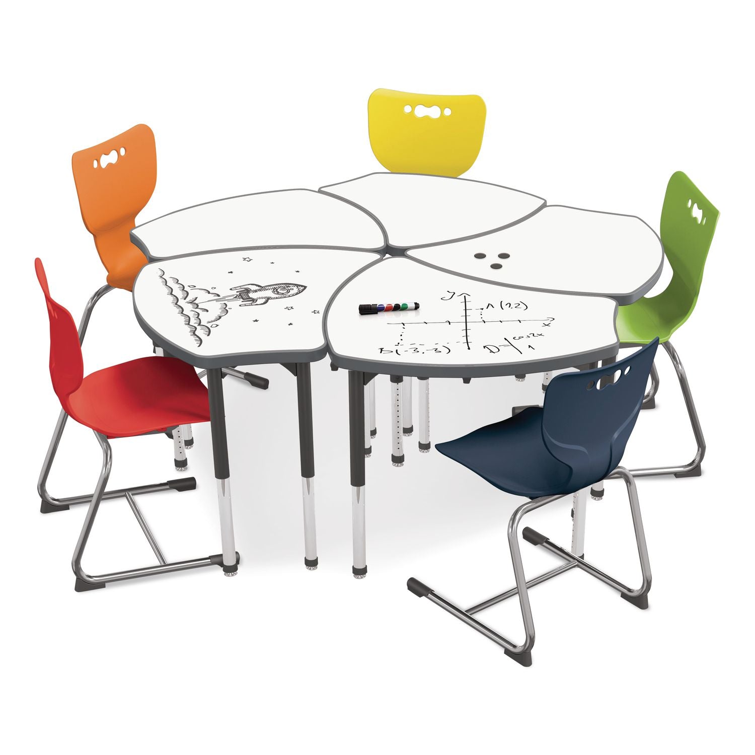 Hierarchy Shapes Desk, 30" X 25.8" X 18" To 29", White Dry Erase/Black Legs, Ships In Two Boxes (Worksurface And Legs)