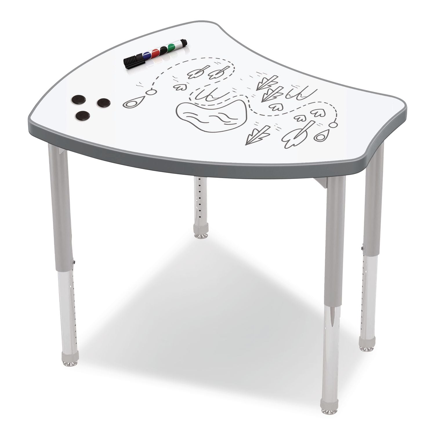 Hierarchy Shapes Desk, 30" X 25.8" X 18" To 29", White Dry Erase/Platinum Legs, Ships In Two Boxes (Worksurface And Legs)