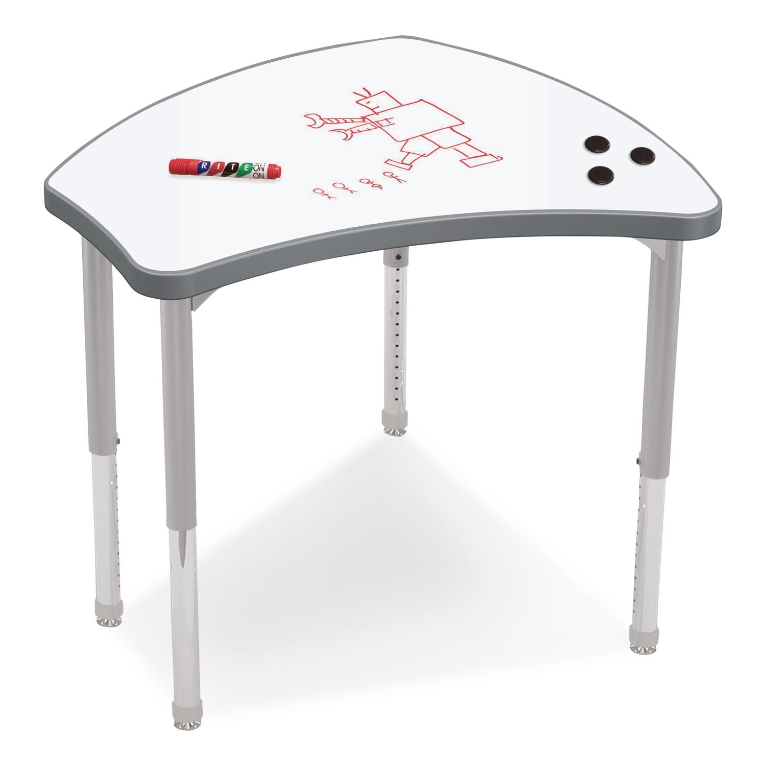 Hierarchy Shapes Desk, 30" X 25.8" X 18" To 29", White Dry Erase/Platinum Legs, Ships In Two Boxes (Worksurface And Legs)
