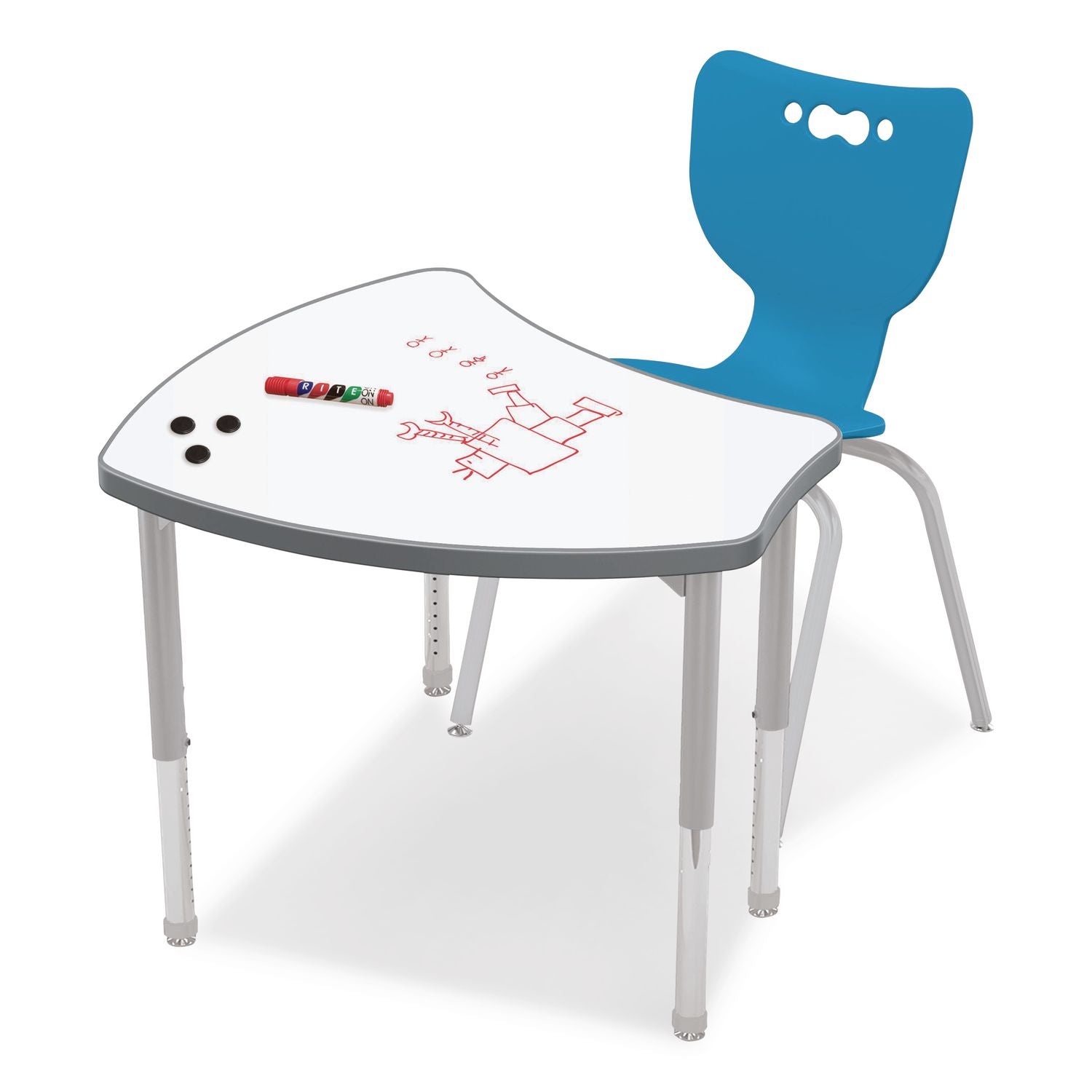 Hierarchy Shapes Desk, 30" X 25.8" X 18" To 29", White Dry Erase/Platinum Legs, Ships In Two Boxes (Worksurface And Legs)