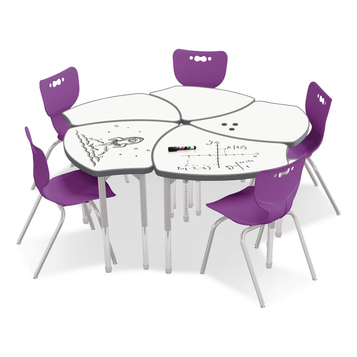 Hierarchy Shapes Desk, 30" X 25.8" X 18" To 29", White Dry Erase/Platinum Legs, Ships In Two Boxes (Worksurface And Legs)