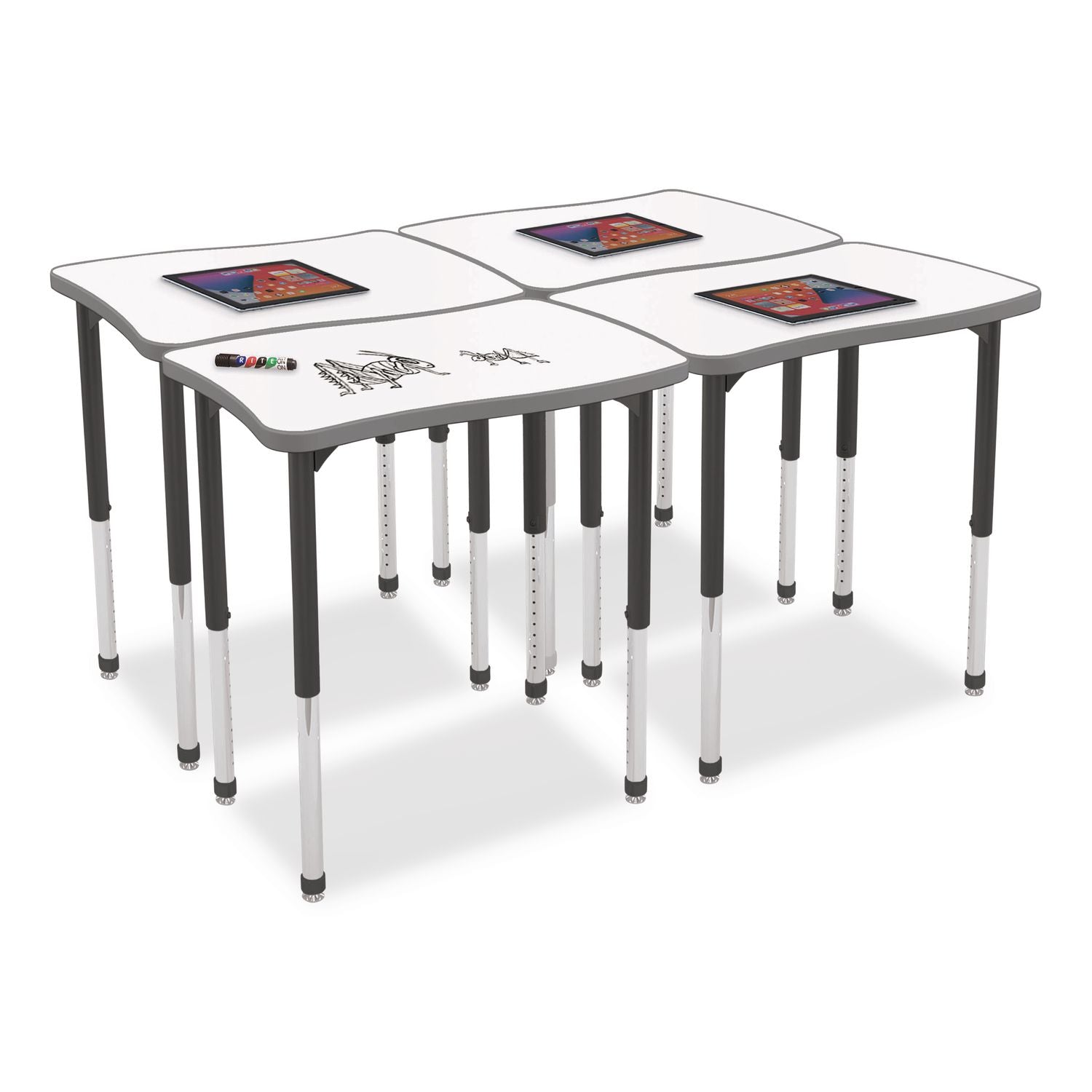 Hierarchy Creator Rectangle Desk, 32.1" X 21.4" X 18" To 29", White Dry Erase/Black Legs, Ships In Two Boxes(Worksurface/Legs)