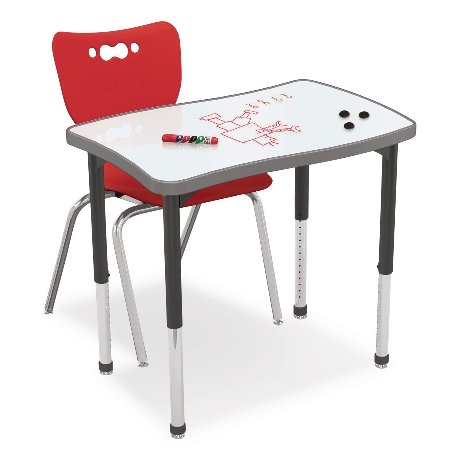 Hierarchy Creator Rectangle Desk, 32.1" X 21.4" X 18" To 29", White Dry Erase/Black Legs, Ships In Two Boxes(Worksurface/Legs)