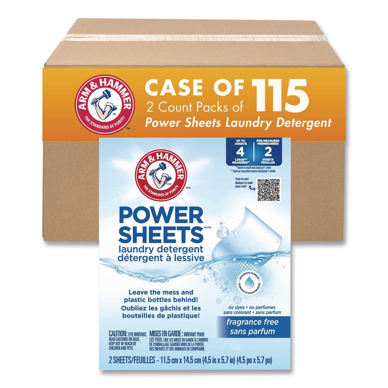 Laundry Detergent Sheets, Fragrance-Free, 2/Pack, 115 Packs/Carton
