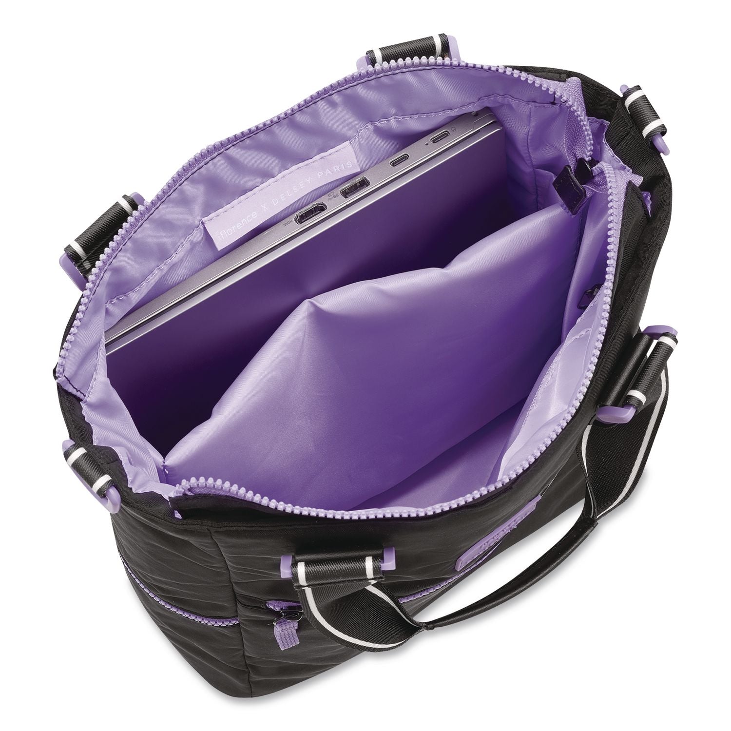 Florence By Mills Your Story Tote Bag, 15.6" Laptop Compartment, 12.5" X 4.75" X 14.25", Black/Purple