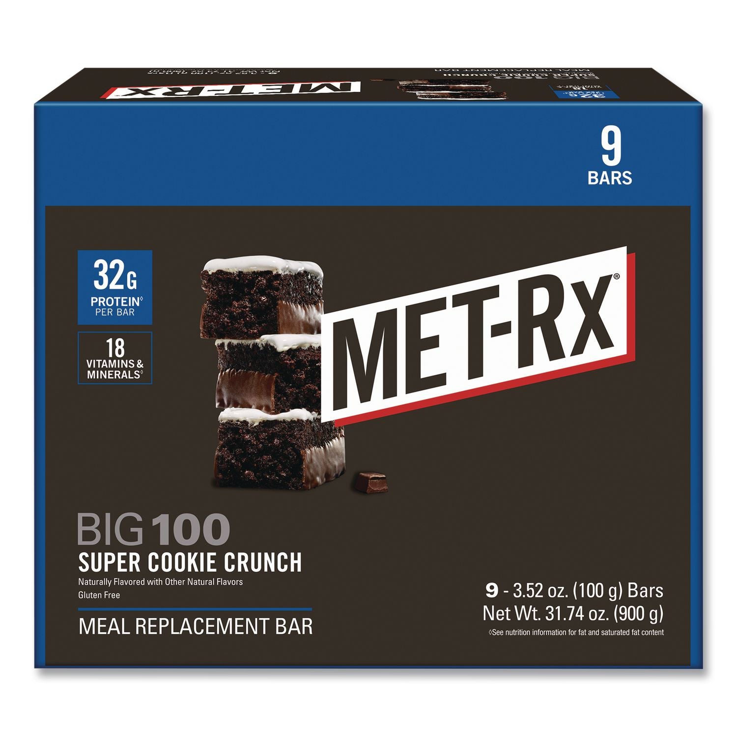 Big 100 Gluten Free Super Cookie Crunch Protein Bar, 3.52 Oz, Individually Wrapped, 9/Box