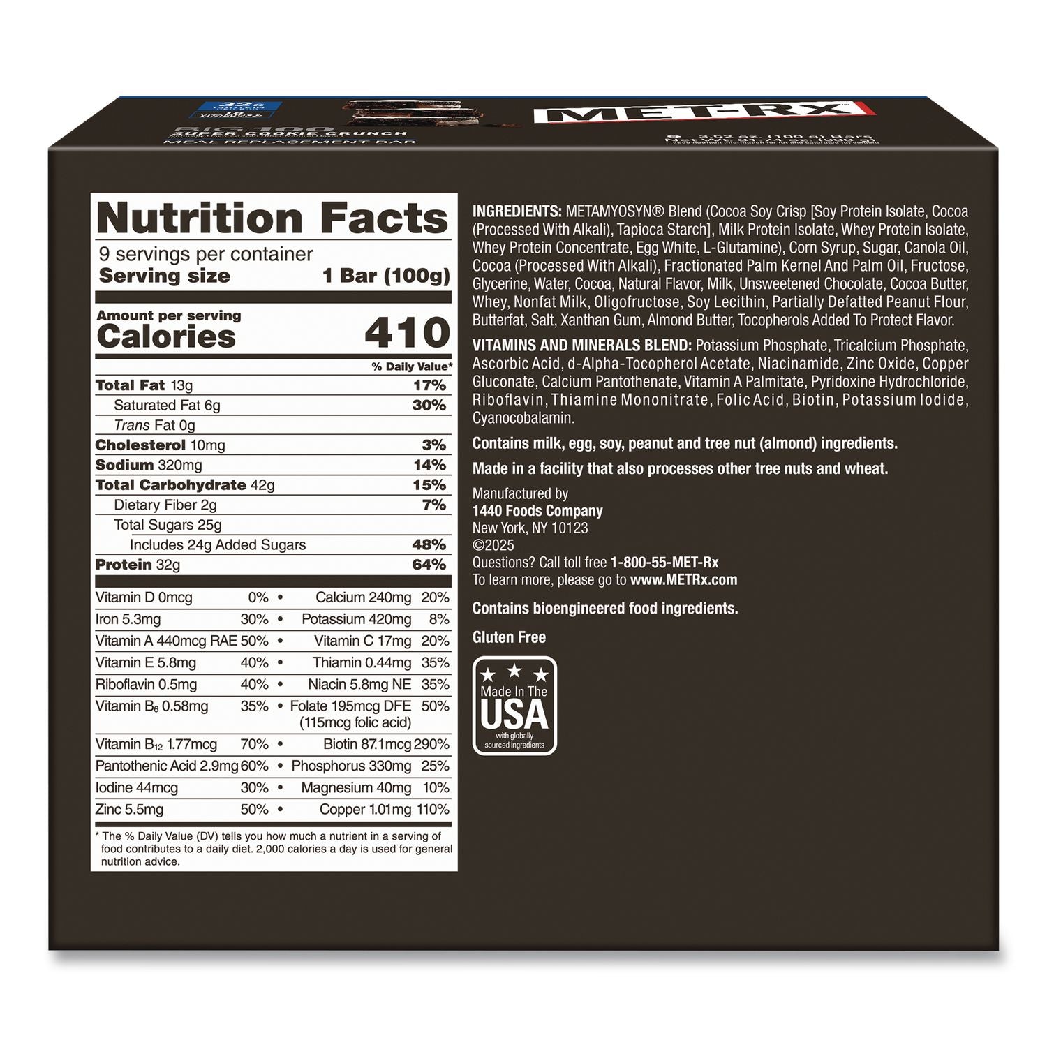 Big 100 Gluten Free Super Cookie Crunch Protein Bar, 3.52 Oz, Individually Wrapped, 9/Box