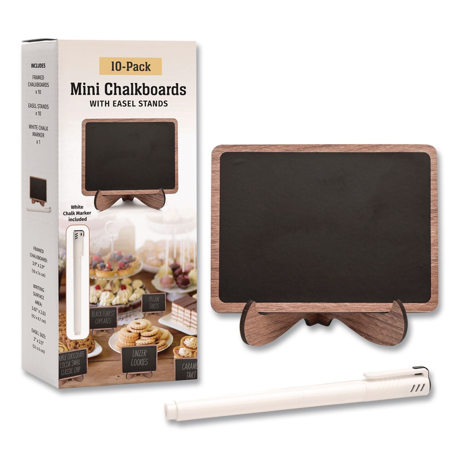 Mini Chalkboards, Black Surface, Brown Frame, 2.9 X 3.9, 10/Pack