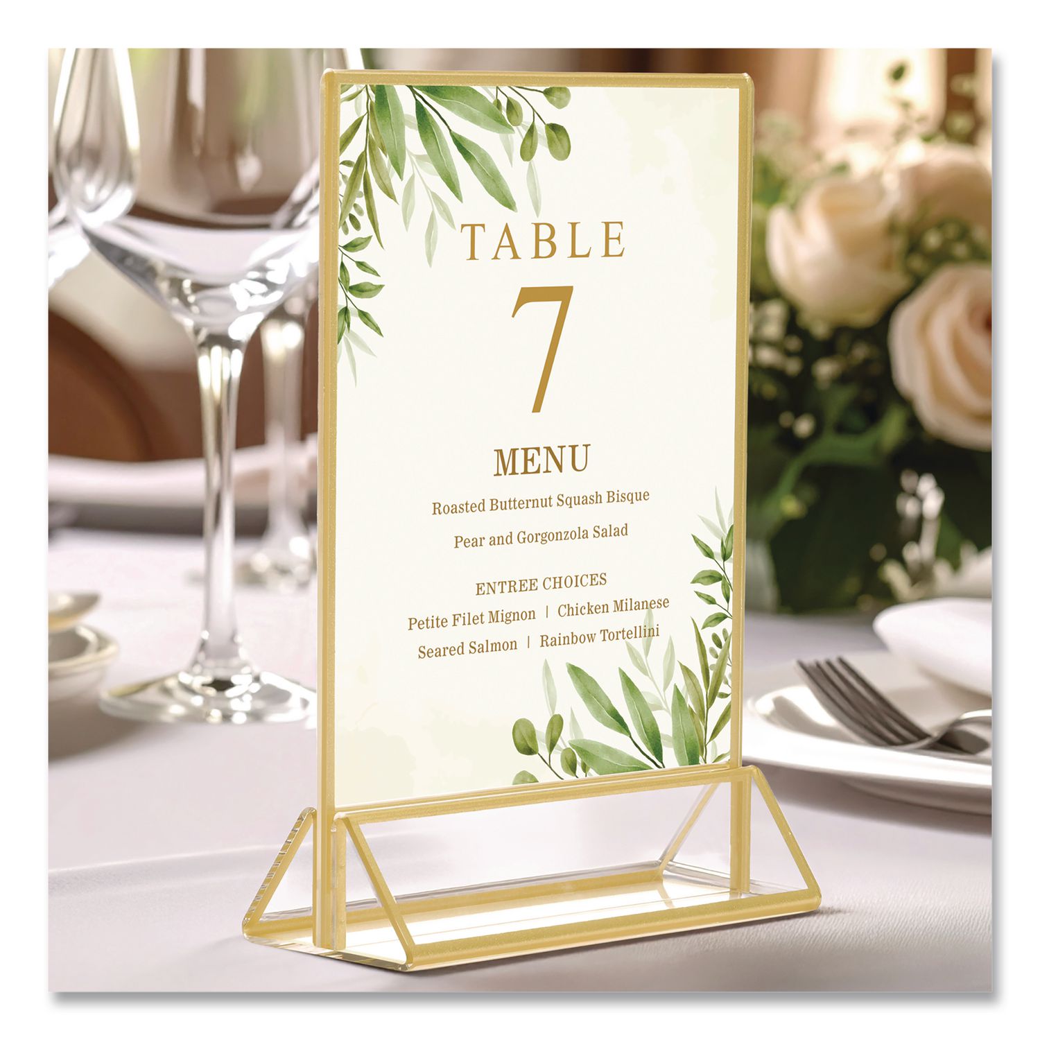 Acrylic Sign Holder With Gold Trim, 5 X 7 Insert