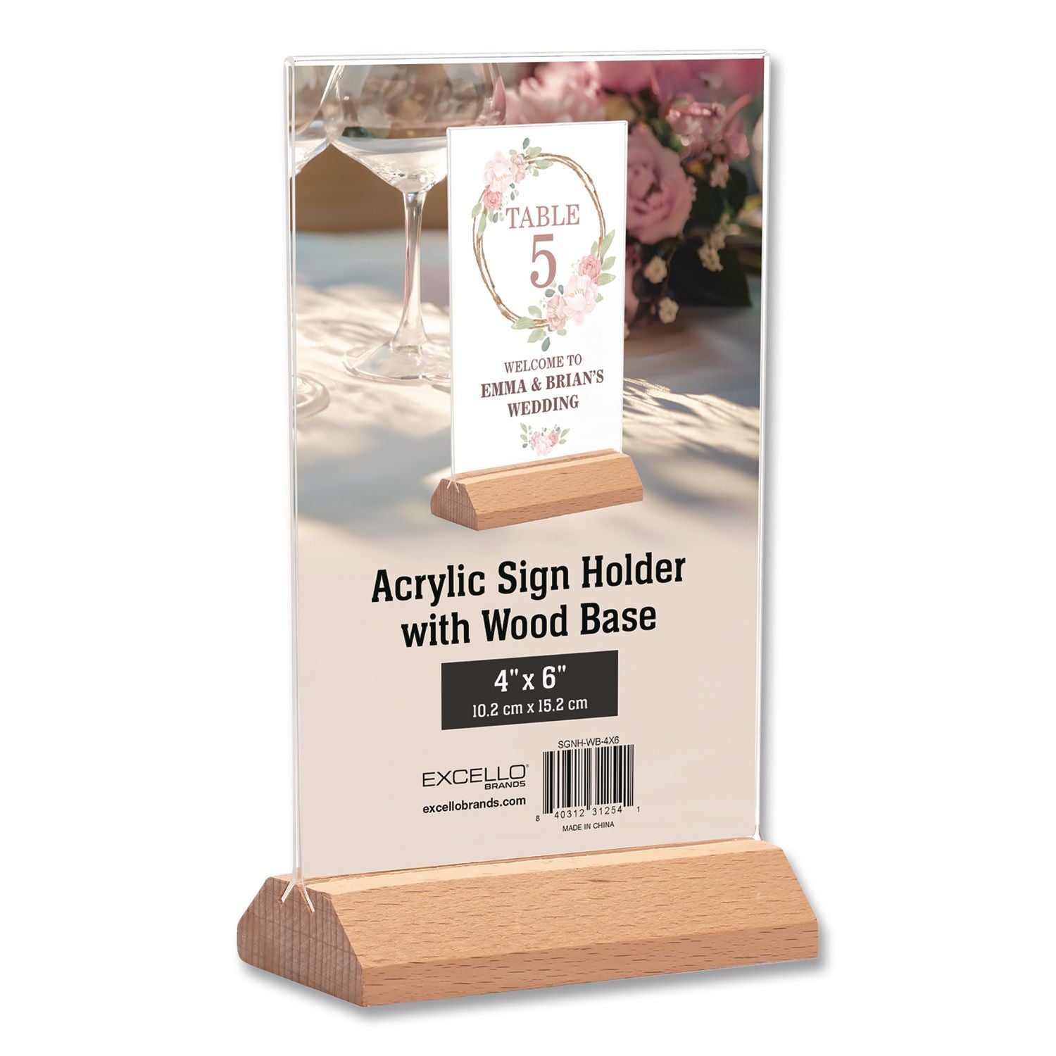 Acrylic Sign Holder With Wood Base, 4 X 6 Insert