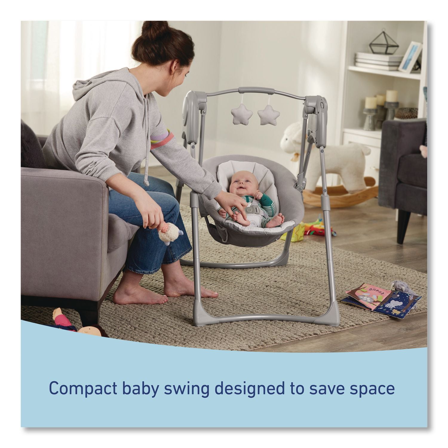 Slim Spaces Compact Baby Swing, Supports Up To 25 Lb, 23.25 X 28.75 X 32.5, Gray