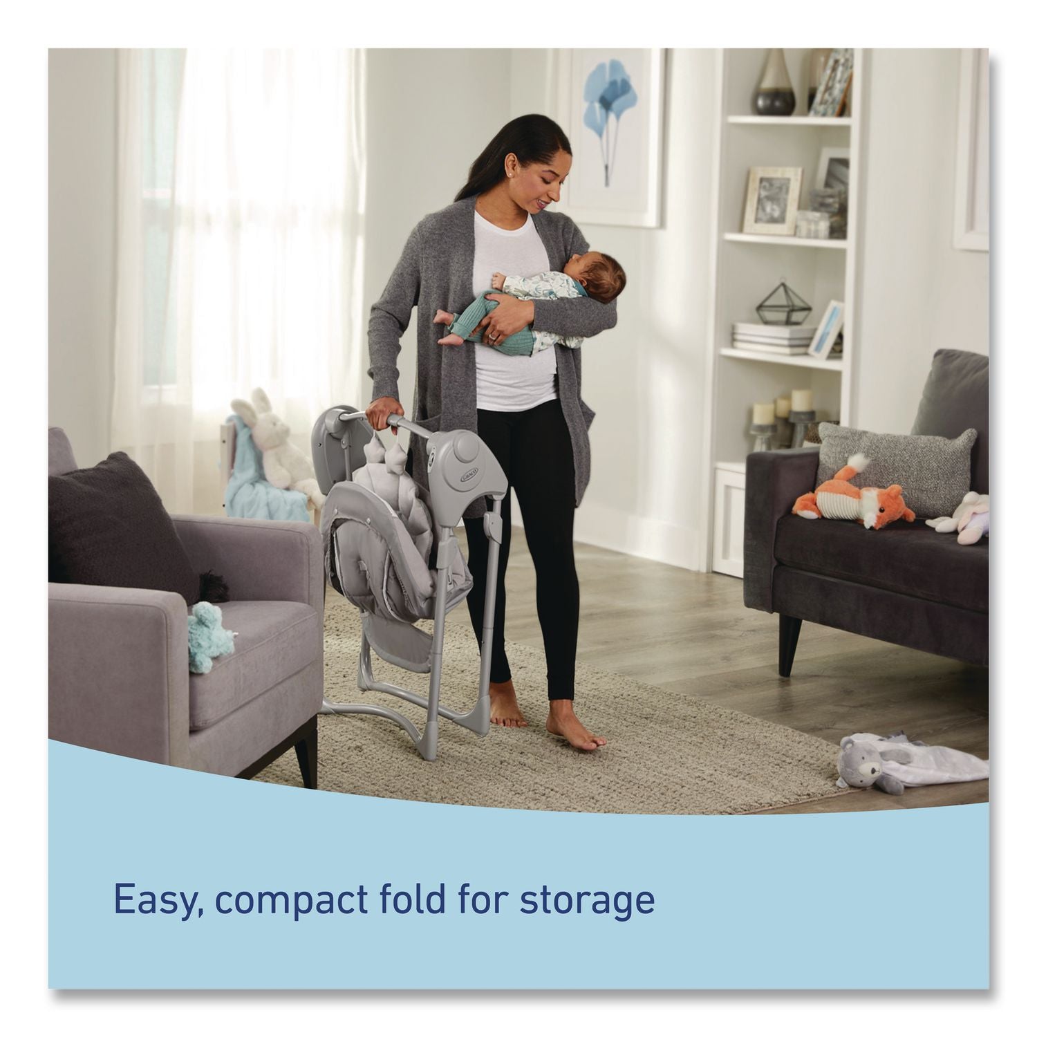 Slim Spaces Compact Baby Swing, Supports Up To 25 Lb, 23.25 X 28.75 X 32.5, Gray