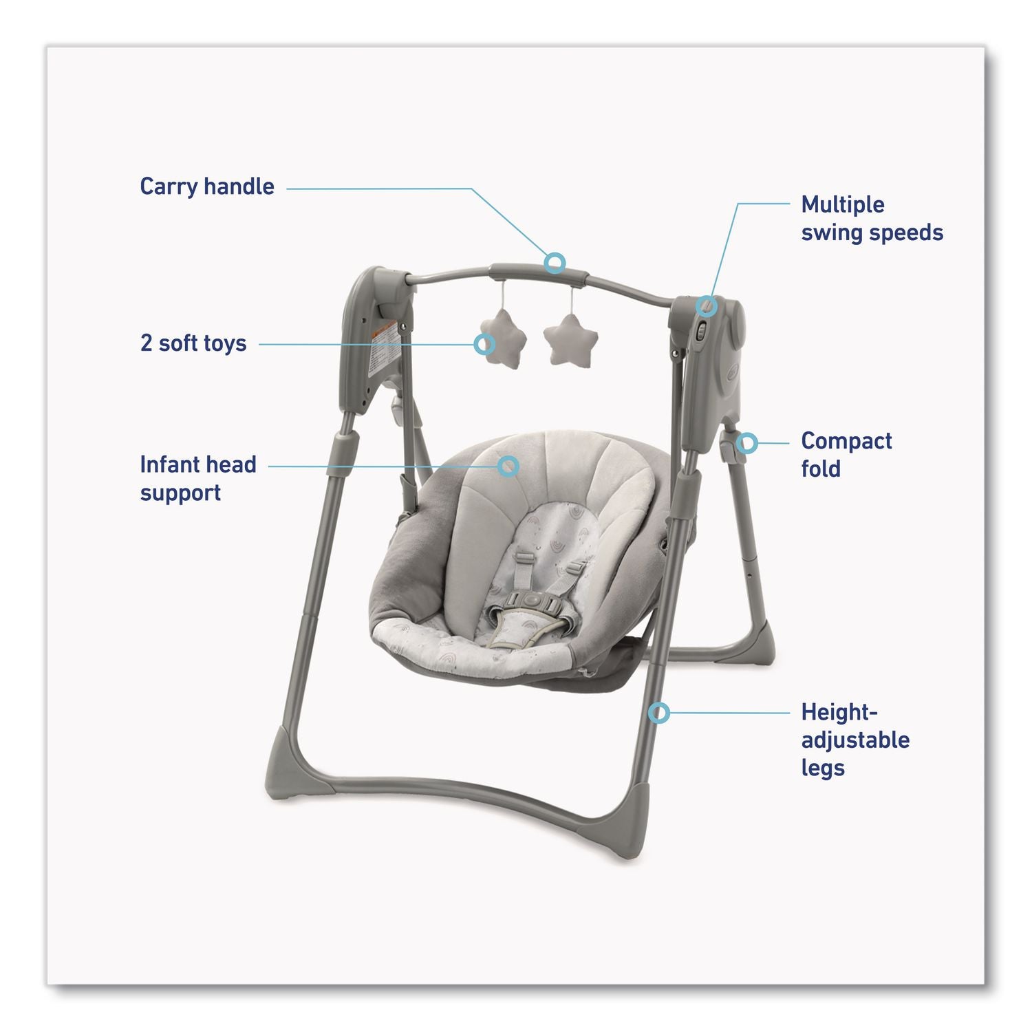 Slim Spaces Compact Baby Swing, Supports Up To 25 Lb, 23.25 X 28.75 X 32.5, Gray