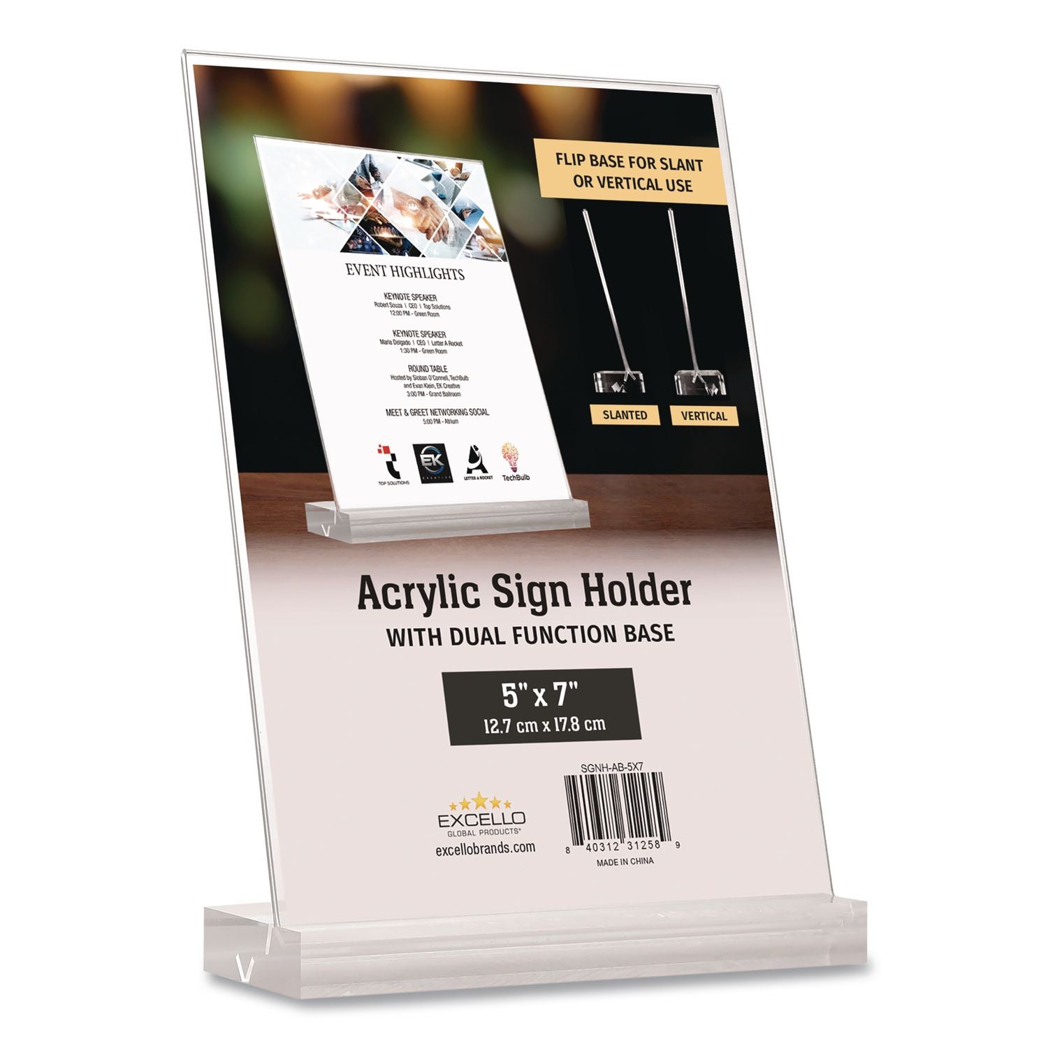Acrylic Sign Holder With Dual Function Base, 5 X 7 Insert