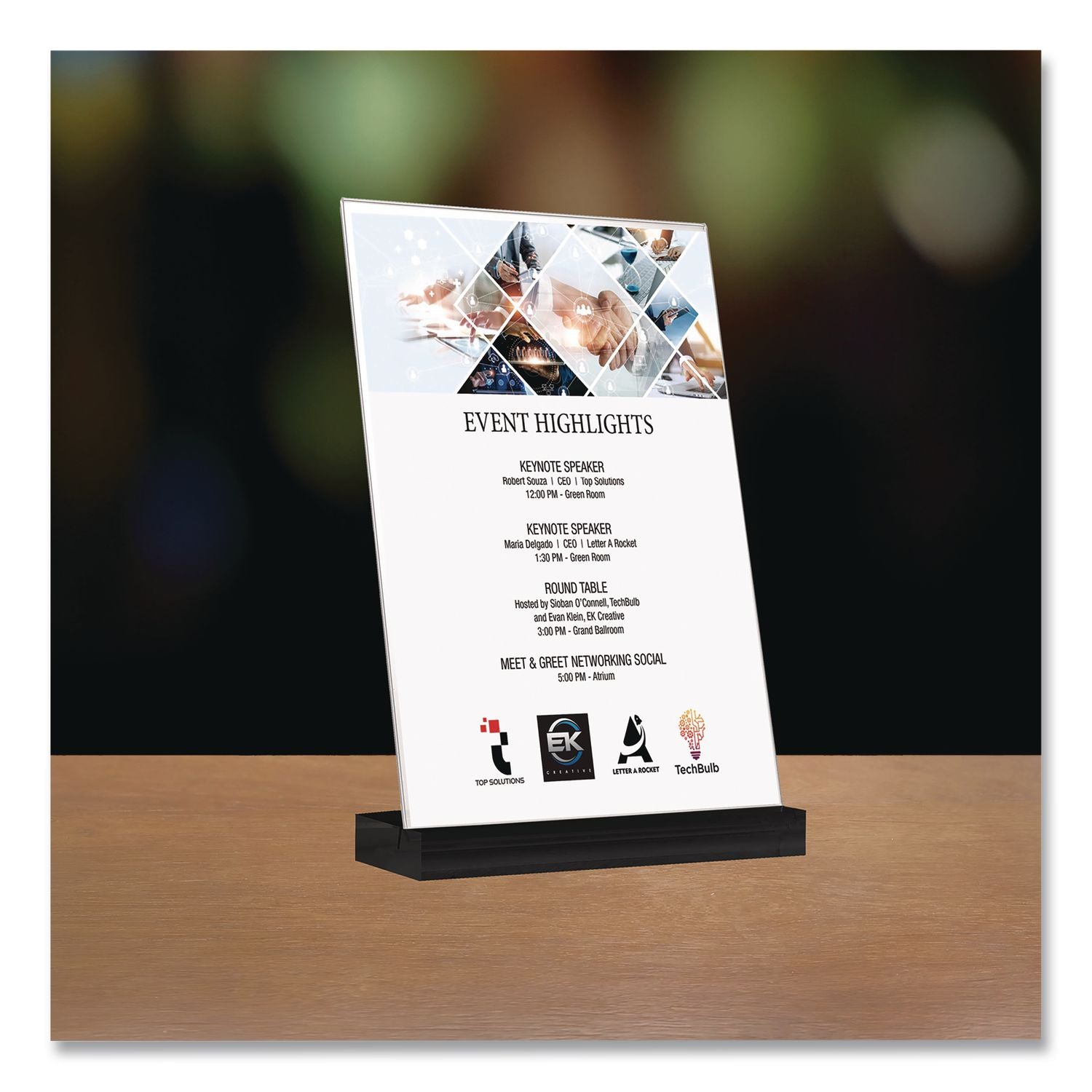 Acrylic Sign Holder With Black Angled Base, 3.5 X 5 Insert