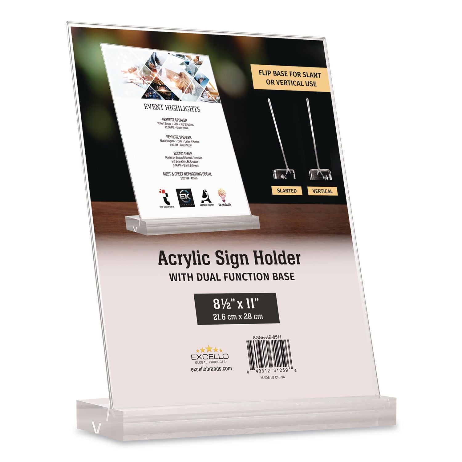 Acrylic Sign Holder With Dual Function Base, 8.5 X 11 Insert