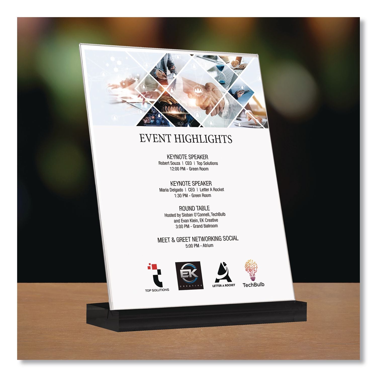 Acrylic Sign Holder With Black Angled Base, 8.5 X 11 Insert