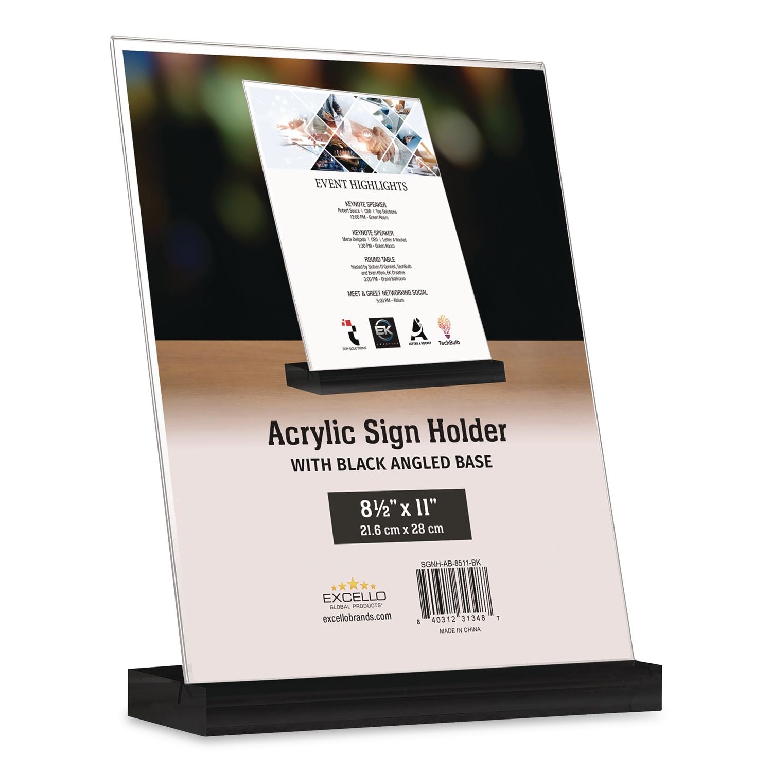 Acrylic Sign Holder With Black Angled Base, 8.5 X 11 Insert