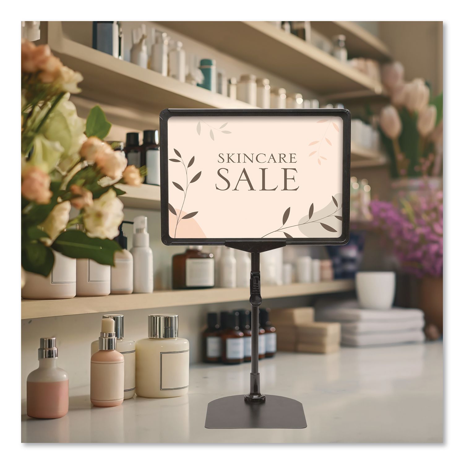 Adjustable Tabletop Pedestal Sign, 8.5 X 11 Insert, Black