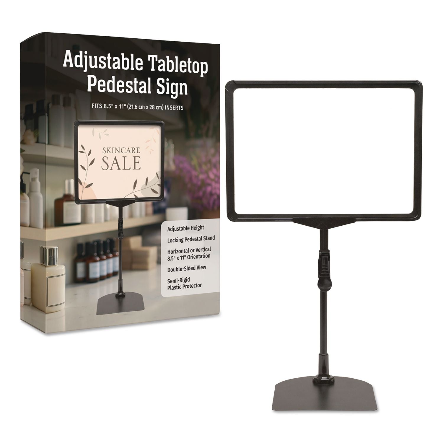 Adjustable Tabletop Pedestal Sign, 8.5 X 11 Insert, Black