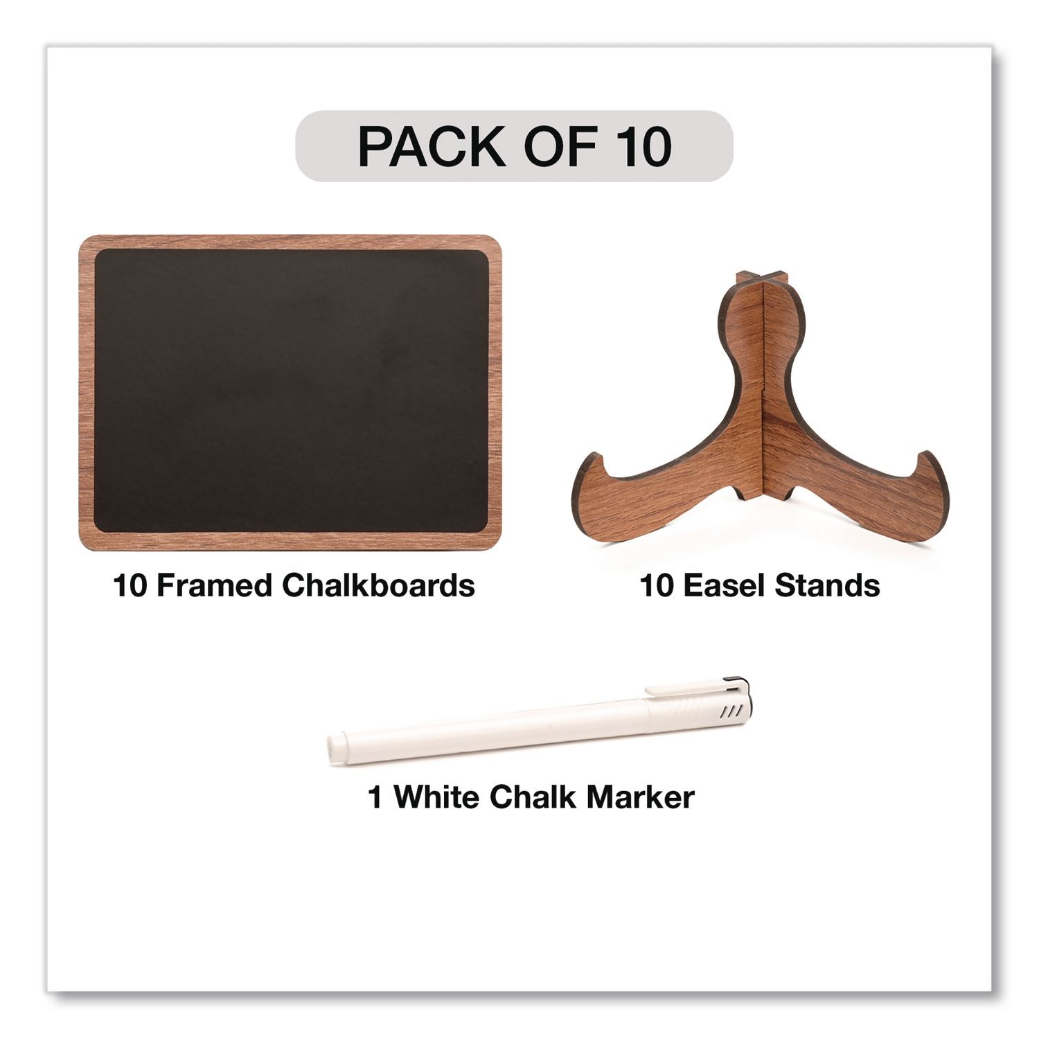 Mini Chalkboards, Black Surface, Brown Frame, 2.9 X 3.9, 10/Pack
