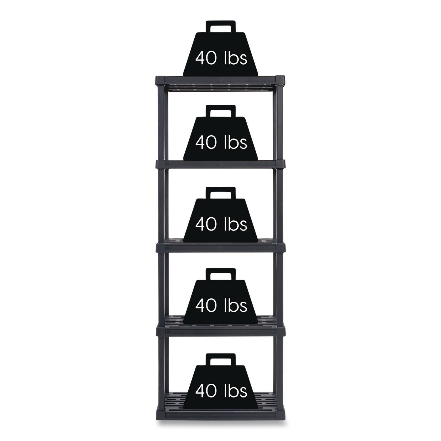 Plastic Shelving Unit, 5 Shelves, 63.9 X 11.8 X 23.9, Black
