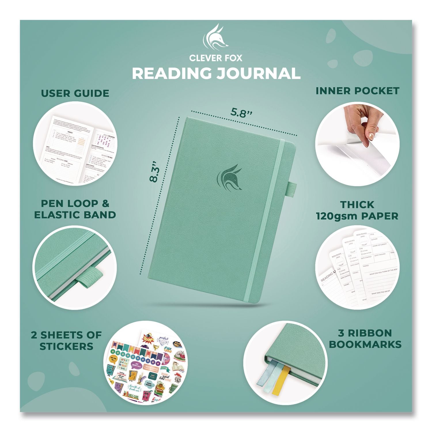 Reading Journal, Room For 55 Book Reviews (Two Pages Per Review), Mint Cream Cover, 8.3 X 5.8 Sheets