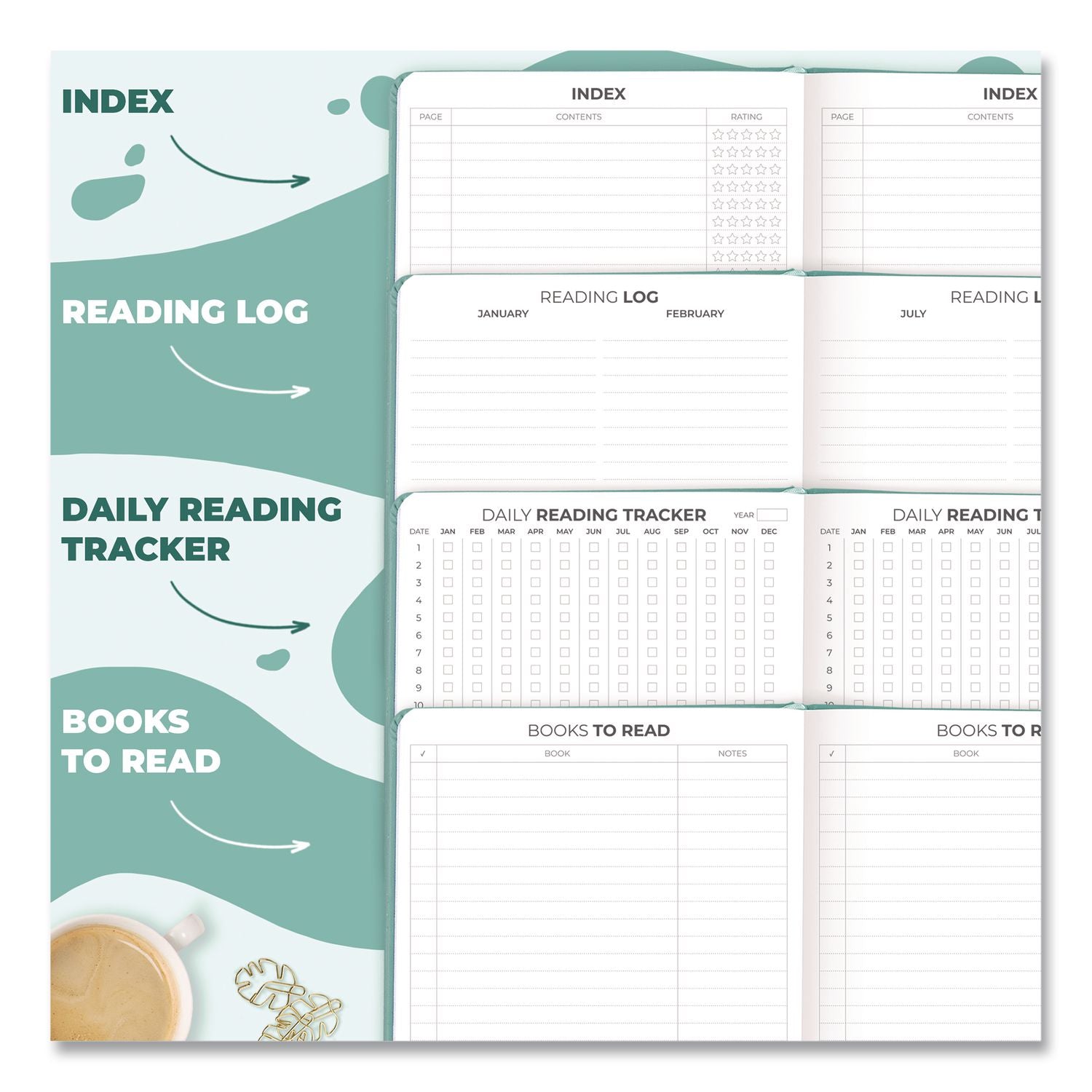 Reading Journal, Room For 55 Book Reviews (Two Pages Per Review), Mint Cream Cover, 8.3 X 5.8 Sheets