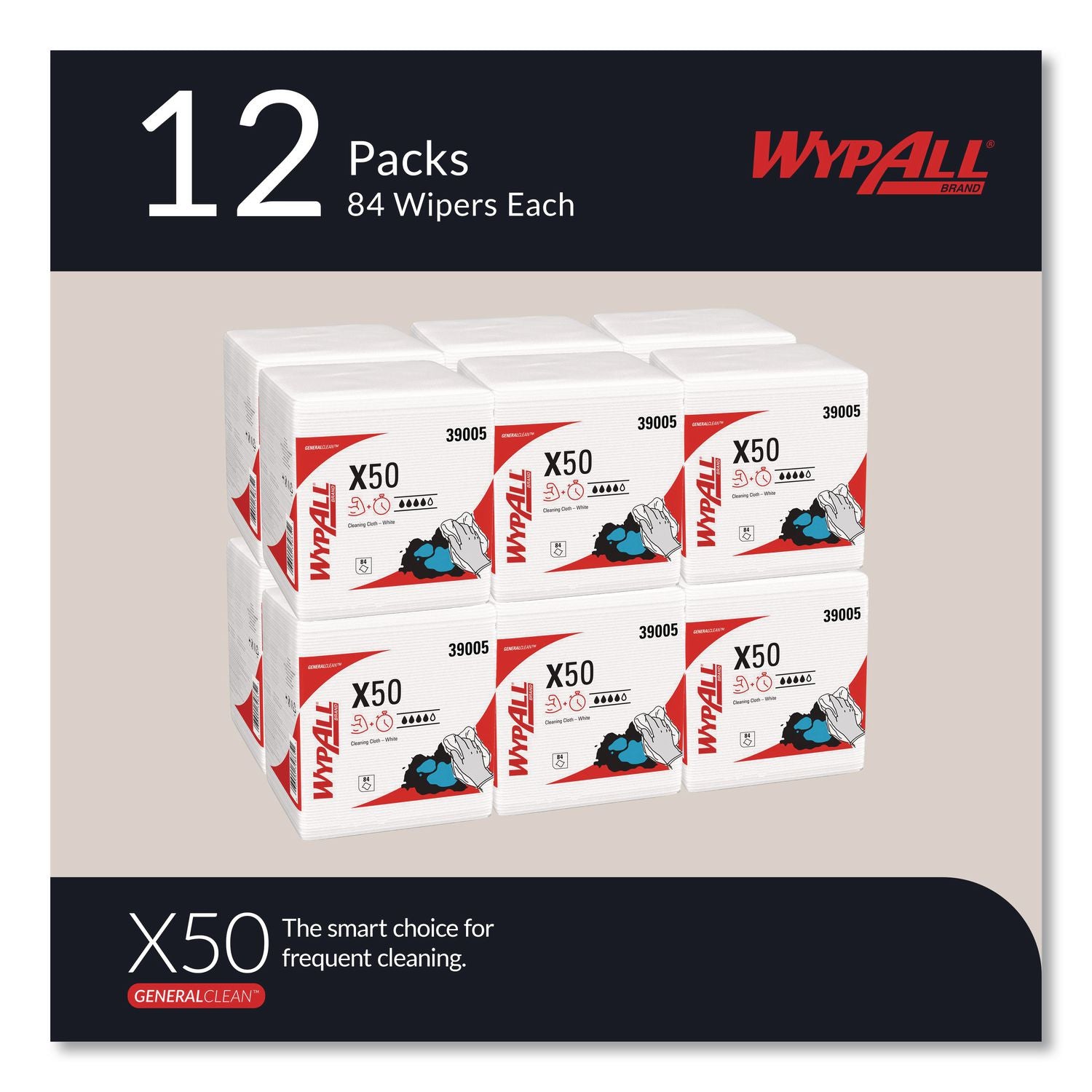 Generalclean X50 Cleaning Cloths, 12 X 12.5, White, 84/Pack, 12 Packs/Carton