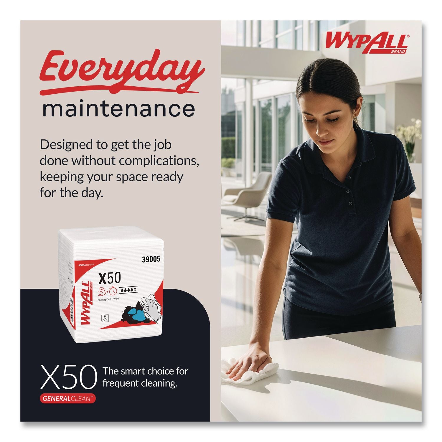 Generalclean X50 Cleaning Cloths, 12 X 12.5, White, 84/Pack, 12 Packs/Carton