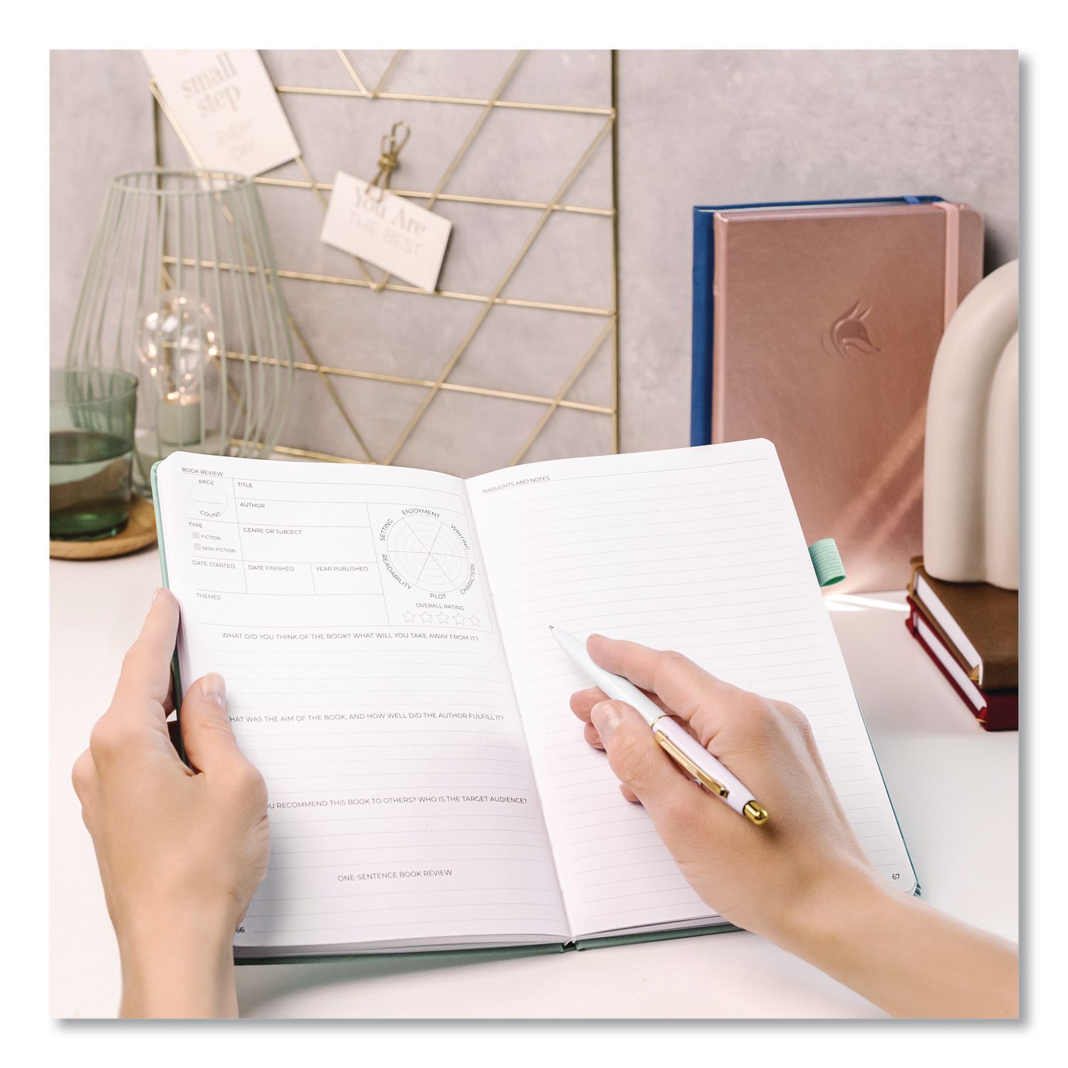 Reading Journal, Room For 55 Book Reviews (Two Pages Per Review), Mint Cream Cover, 8.3 X 5.8 Sheets
