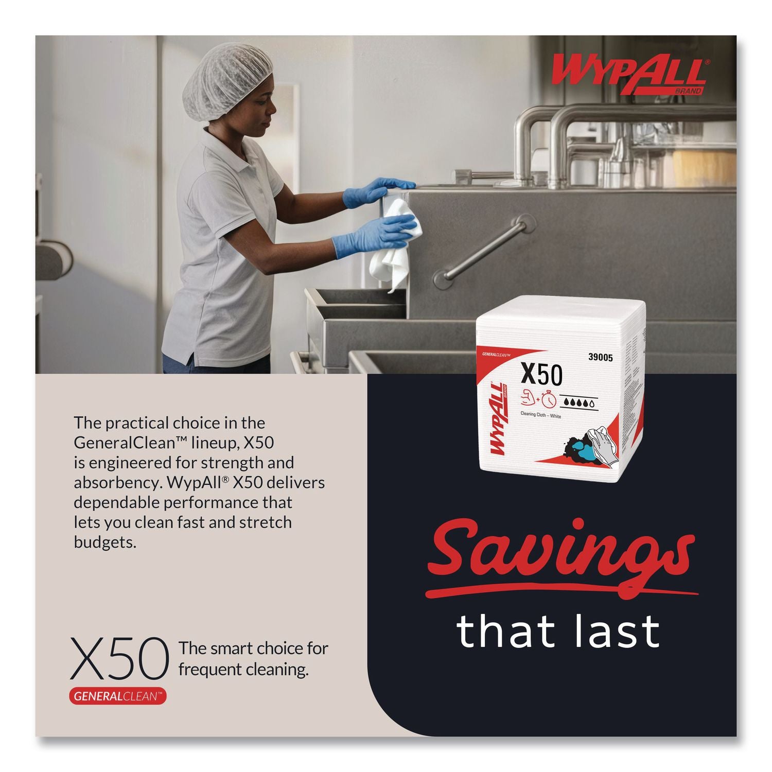Generalclean X50 Cleaning Cloths, 12 X 12.5, White, 84/Pack, 12 Packs/Carton