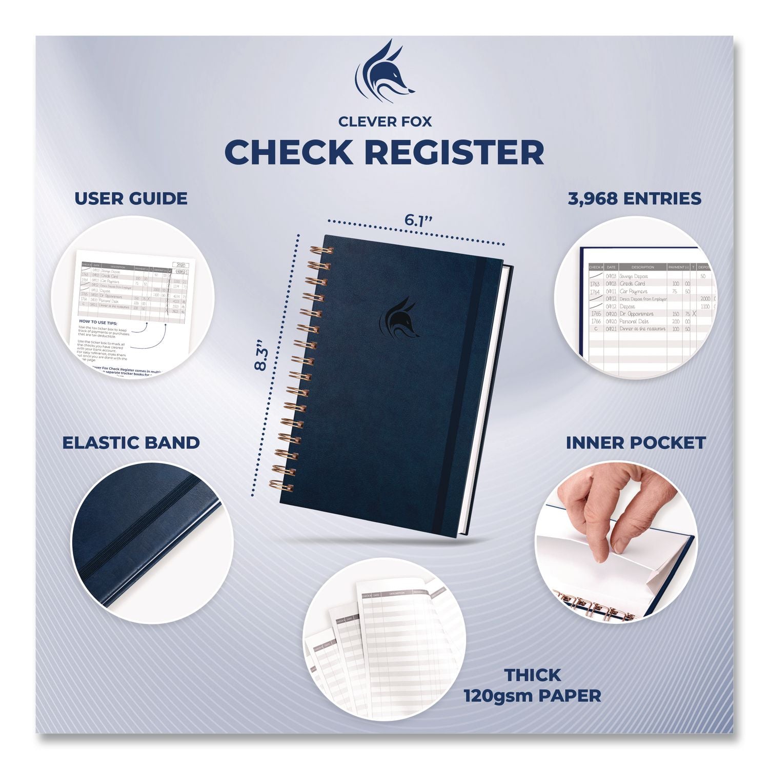 Check Register Book, 8 Columns, Dark Blue Cover, 135 Sheets/Book