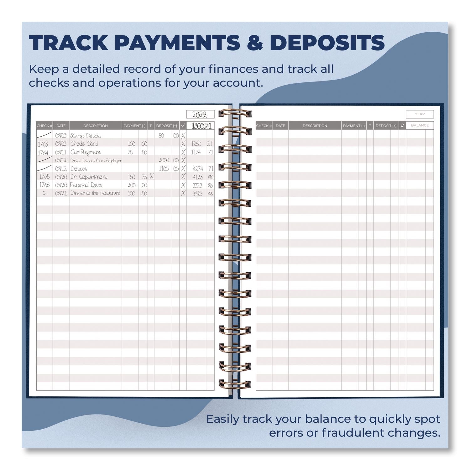 Check Register Book, 8 Columns, Dark Blue Cover, 135 Sheets/Book