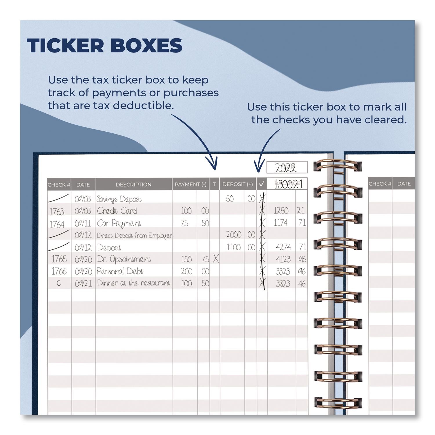 Check Register Book, 8 Columns, Dark Blue Cover, 135 Sheets/Book
