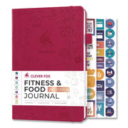 Fitness And Food Journal, 90-Day Daily/Monthly Format, Engraved Health/Athletics Artwork, Fushia Cover, 8.3 X 5.8 Sheets