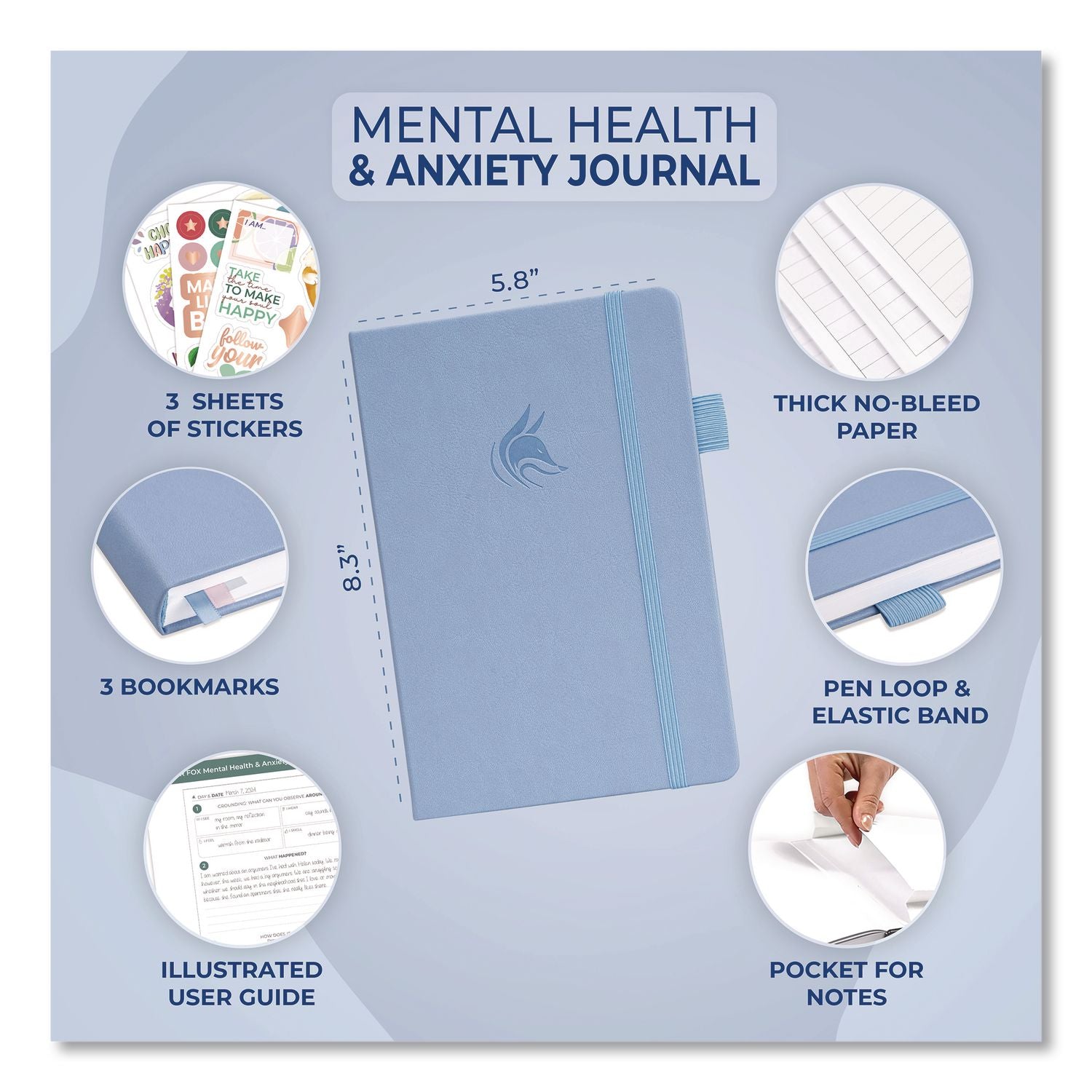 Mental Health And Anxiety CBT Journal, Periwinkle Cover, 8.3 X 5.8 Sheets