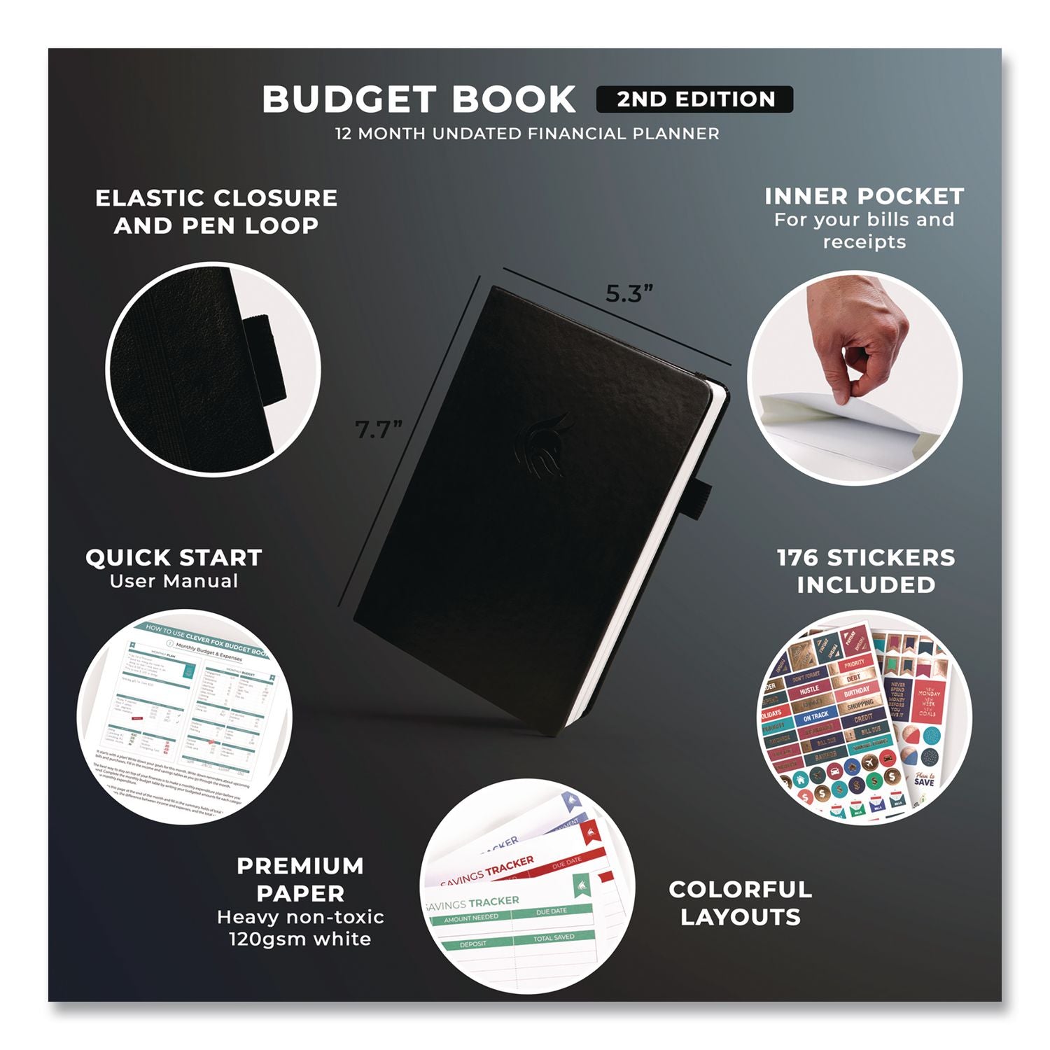 Undated Monthly Budget Book, Black Cover