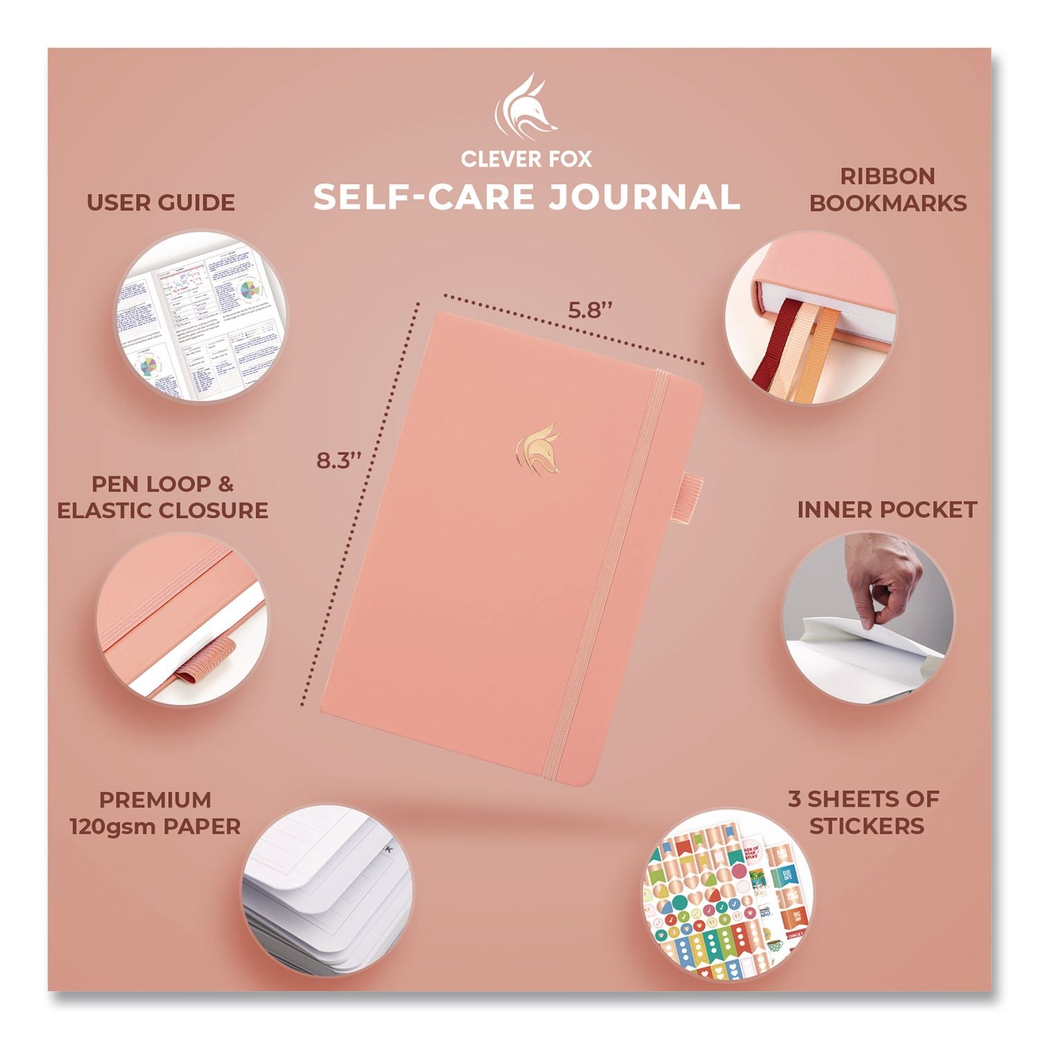 Self-Care Journal, Undated 90-Day Daily/Weekly/Monthly Format, Light Pink Cover, 8.3 X 5.8 Sheets