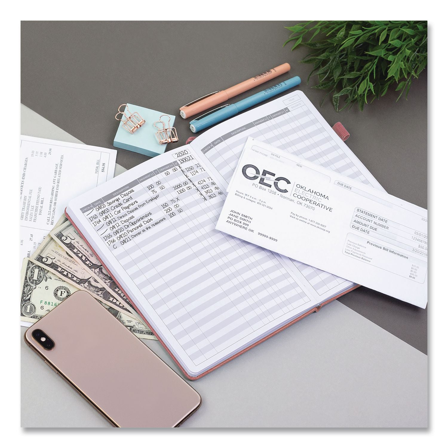 Check Register Book, 8 Columns, Rose Gold Cover, 55 Sheets/Book