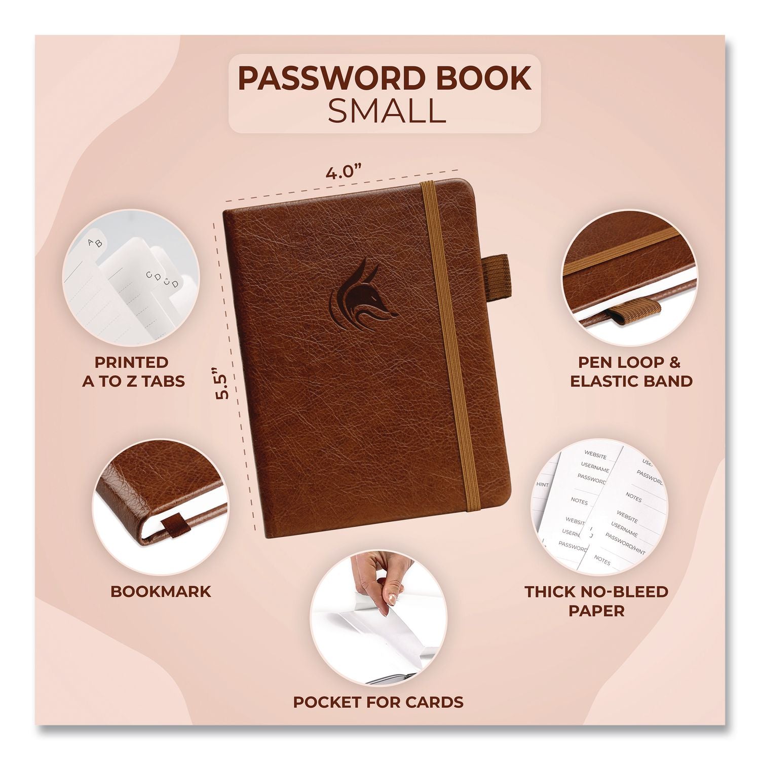 Password Book, Brown Cover