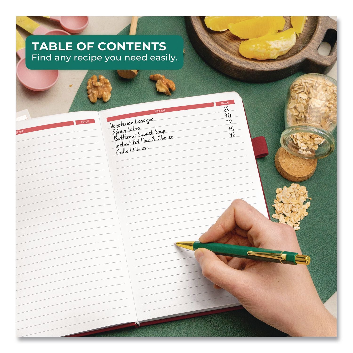 Recipe Book, Customizable Space For 60 Recipes, Engraved Food And Kitchen Artwork, Burgundy Cover, 8.3 X 5.8 Sheets