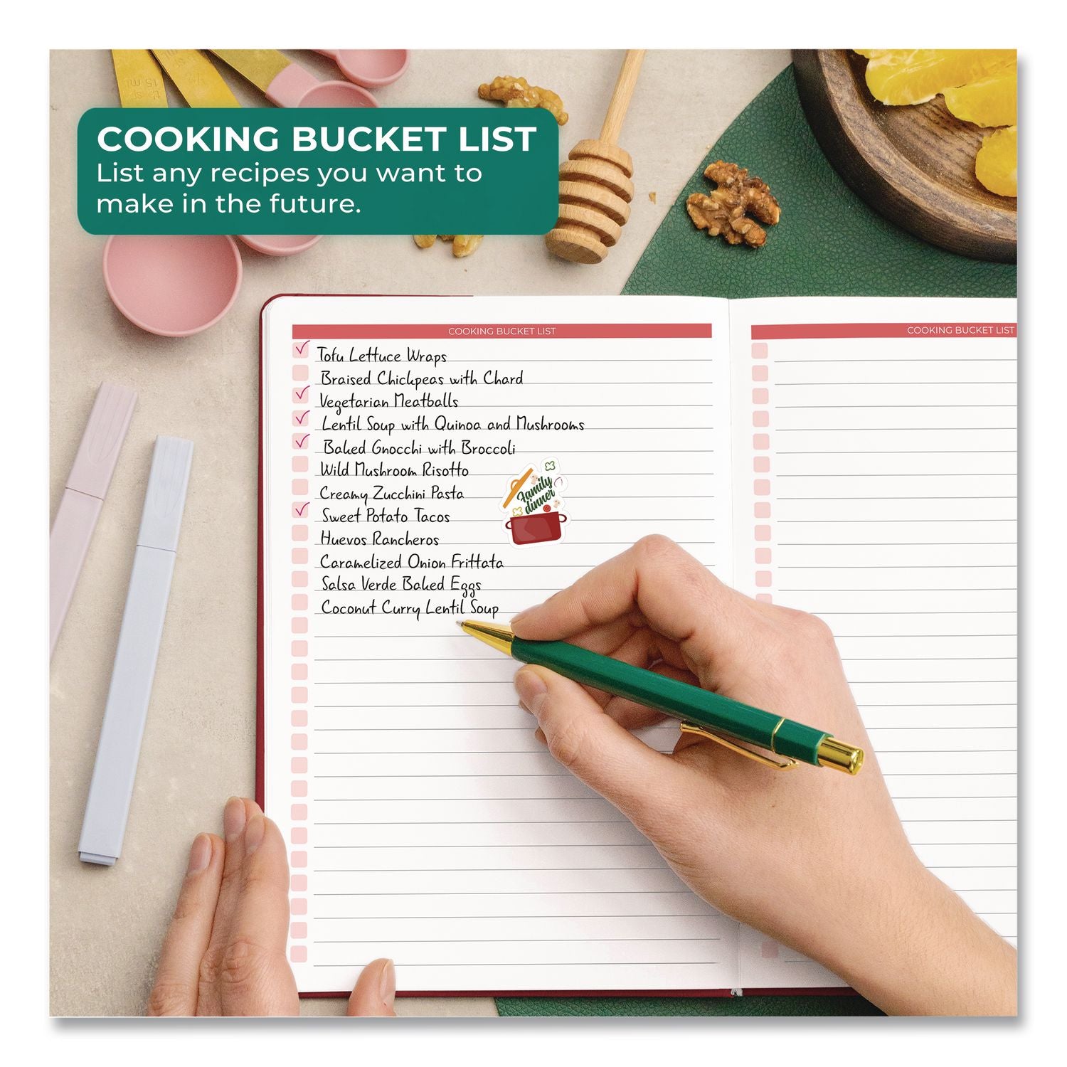 Recipe Book, Customizable Space For 60 Recipes, Engraved Food And Kitchen Artwork, Burgundy Cover, 8.3 X 5.8 Sheets
