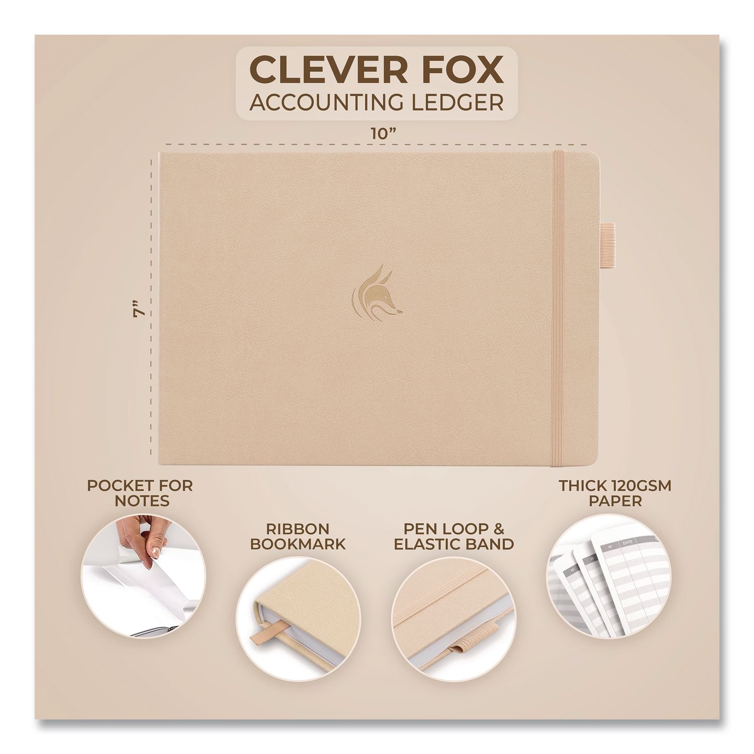 Accounting Ledger Book, 7 Columns, Beige Cover