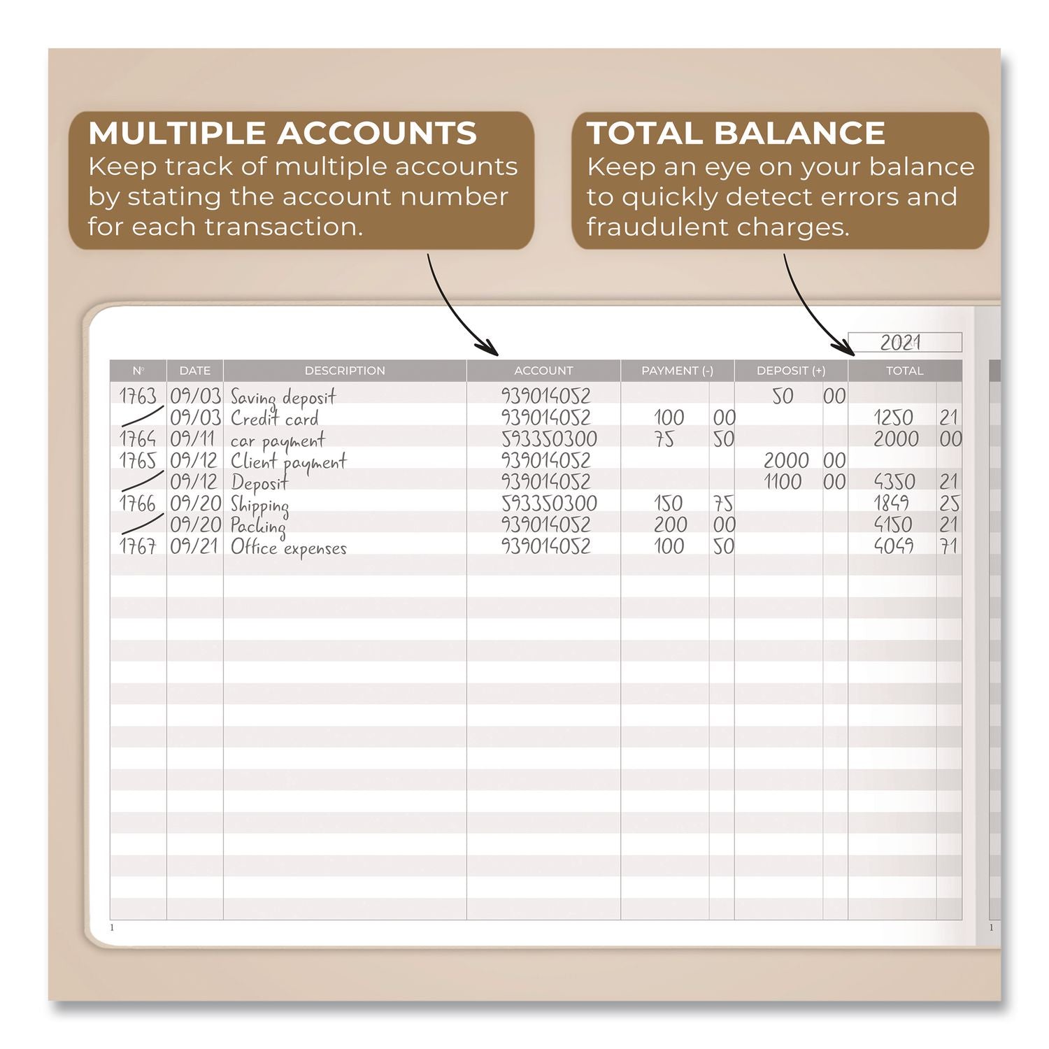 Accounting Ledger Book, 7 Columns, Beige Cover