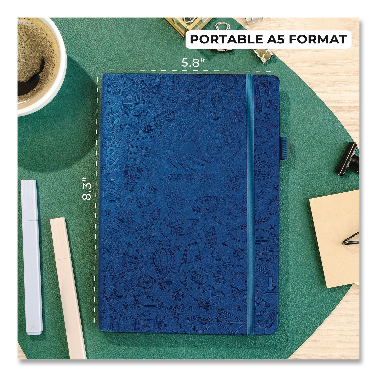 Dotted Journal 2.0, Engraved Daily Life Artwork, Dotted Rule, Navy Blue Cover, (80) 8.3 X 5.8 Sheets