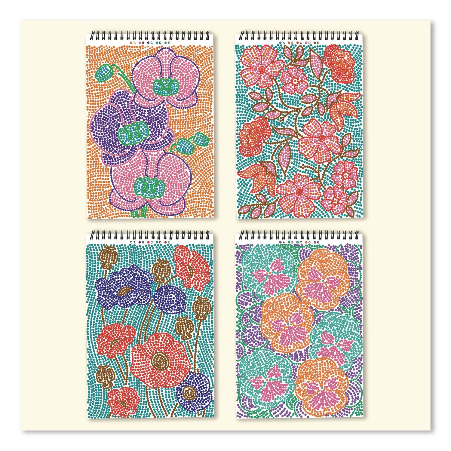 Flowart Dot-By-Letter Coloring Book, Botanic, With 4 Double-Sided Markers, All Ages, 20 Sheets