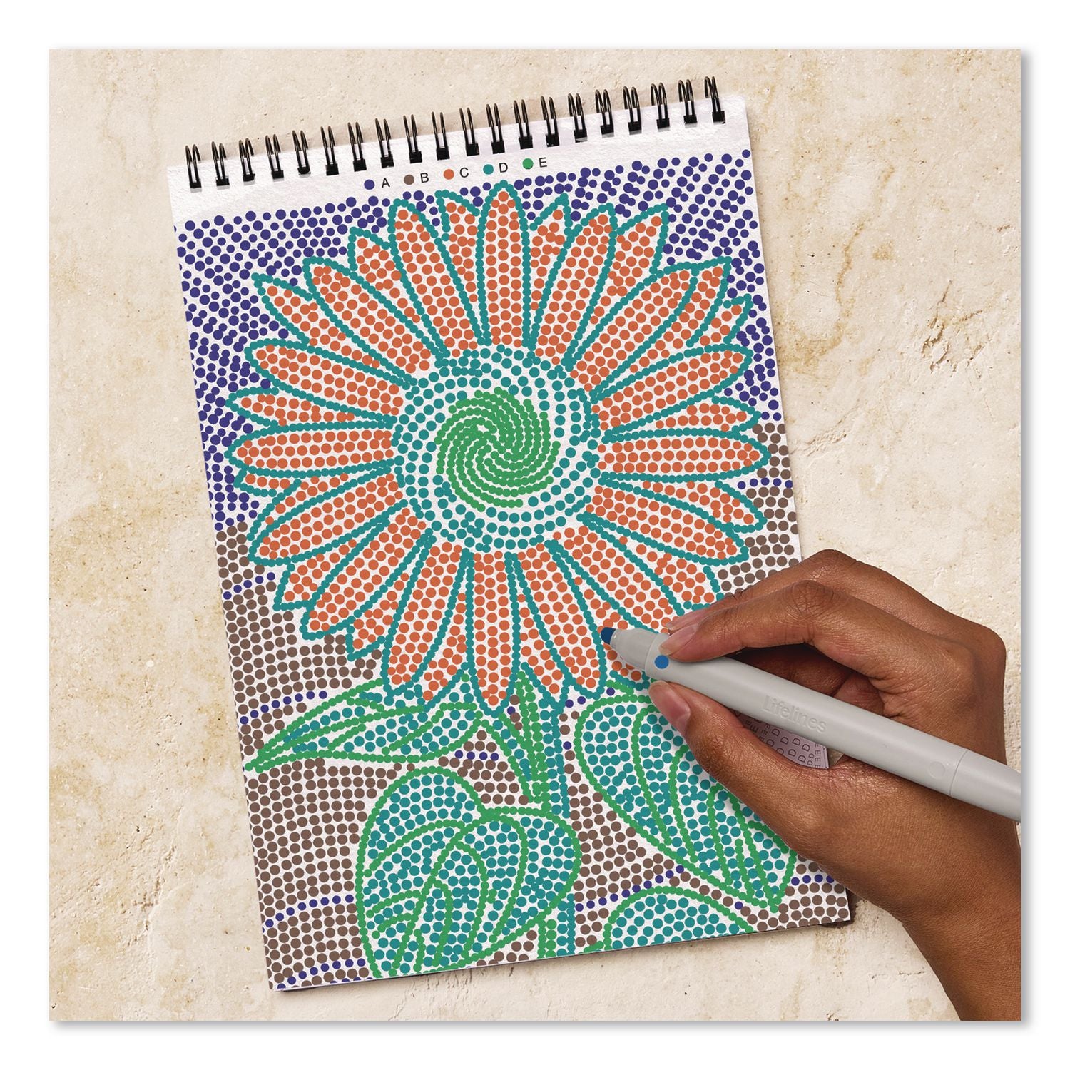 Flowart Dot-By-Letter Coloring Book, Botanic, With 4 Double-Sided Markers, All Ages, 20 Sheets