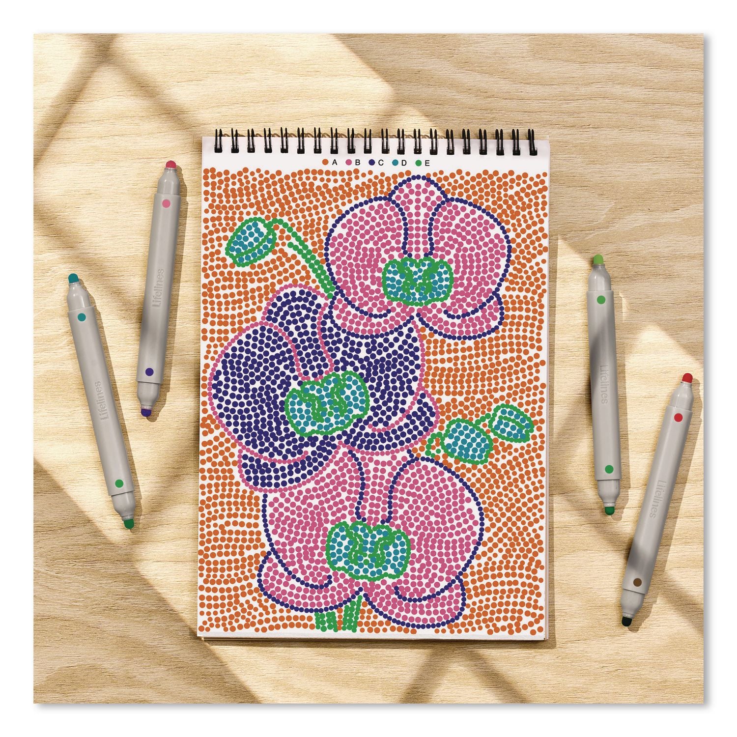 Flowart Dot-By-Letter Coloring Book, Botanic, With 4 Double-Sided Markers, All Ages, 20 Sheets