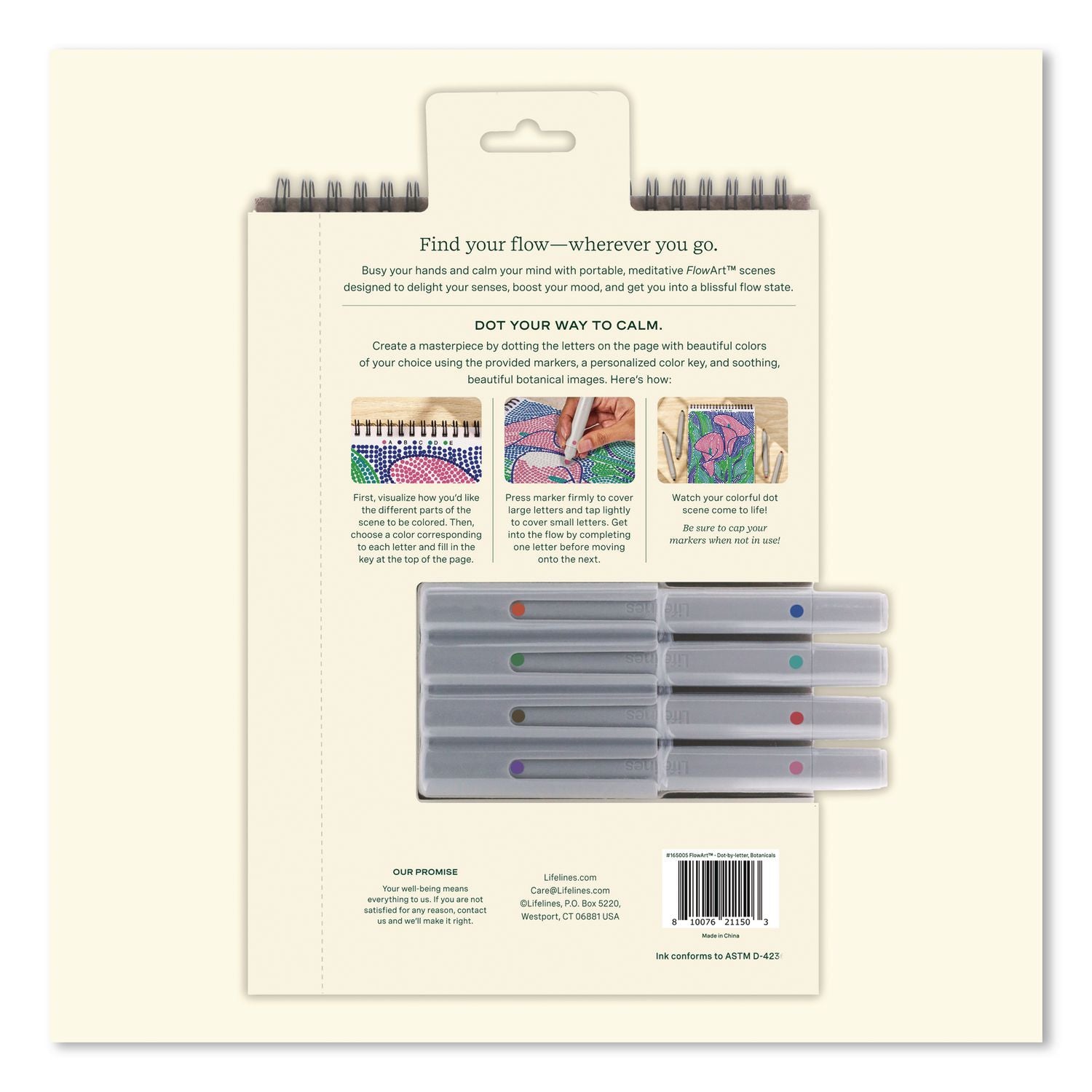 Flowart Dot-By-Letter Coloring Book, Botanic, With 4 Double-Sided Markers, All Ages, 20 Sheets